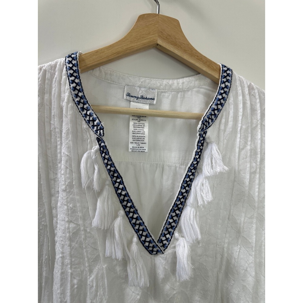 Tommy Bahama Cotton Clip Embroidered Tiered Cover Up Dress White & Blue Large - Picture 5 of 11
